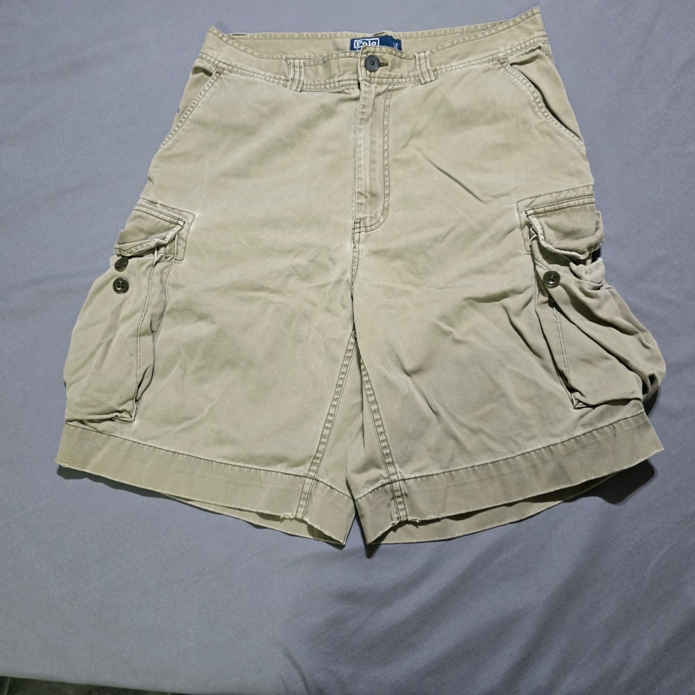 Polo Ralph Lauren Cargo Shorts Mens 32 Khaki Distressed Utility Cotton